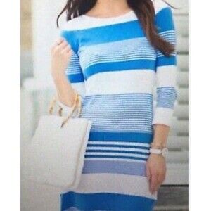 Lilly Pulitzer Sz M Marlowe Boatneck T-Shirt Dress Bay Blue Coconut Stripe Pima